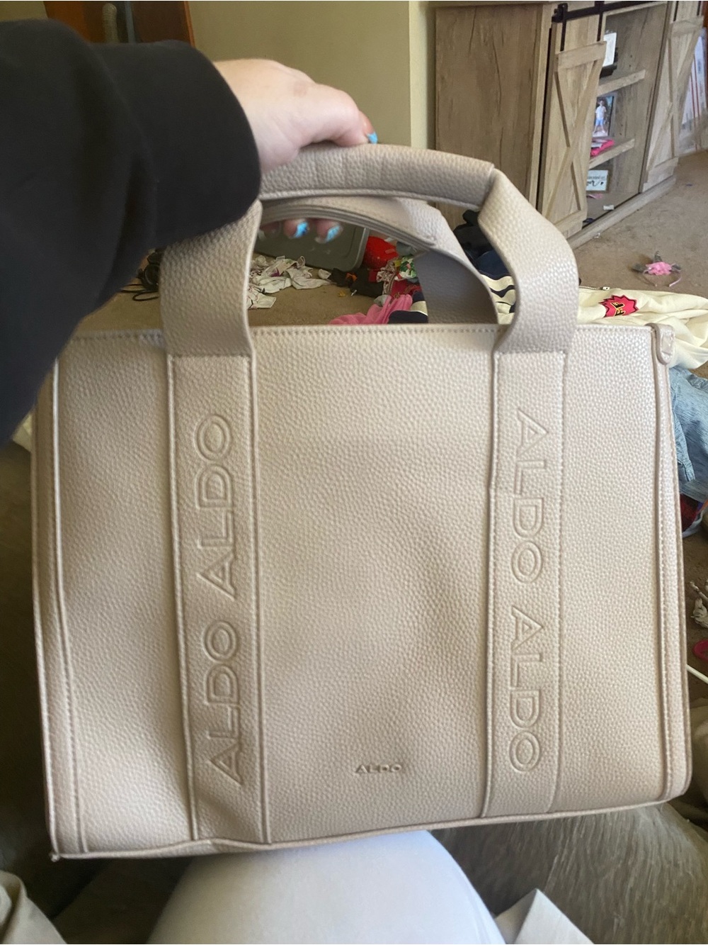 Aldo Pebbled Cream Top-Handle Tote